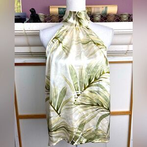 Rachel Zoe glamorous back tie neck bow cream w/green plants